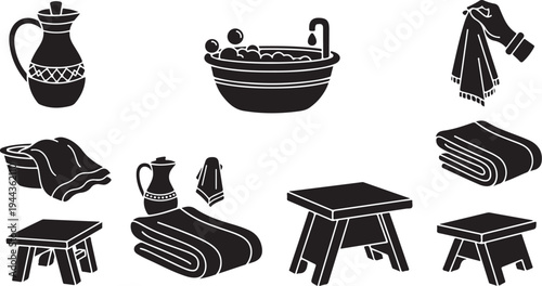 Bathroom Essentials and Accessories in Simple Black Illustrations