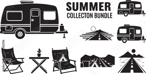 Summer Vacation Travel Collection Bundle Icons and Symbols Set