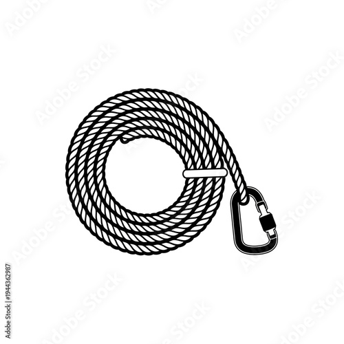 Coiled rope with metal carabiner clip.