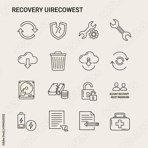 Data recovery and backup icons set.