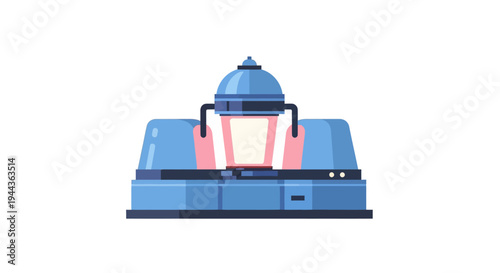 Futuristic Science Machine with Glowing Chamber and Blue Casing