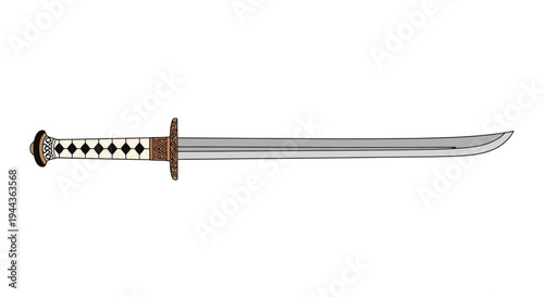 Samurai Katana Sword with Decorative Hilt and White Handle