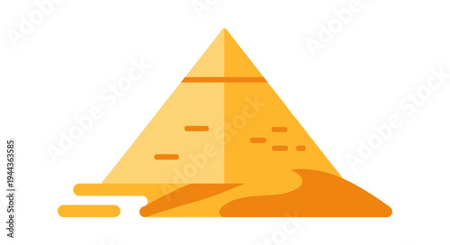 Flat illustration of a pyramid in desert landscape with sand dunes