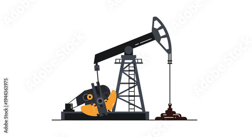 Oil Pumpjack Drilling Rig Extracting Petroleum on White Background