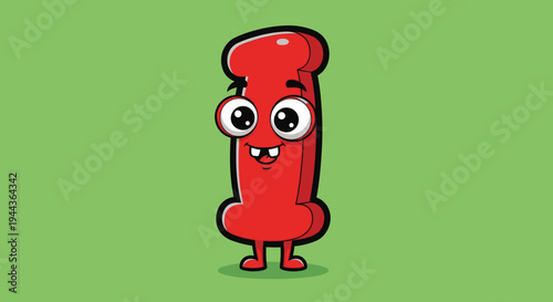 Cute Red Letter I Character With Big Eyes And Small Arms