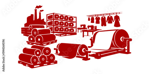 fabric rolls in a textile factory representing mass production clothing industry and material supply chain
