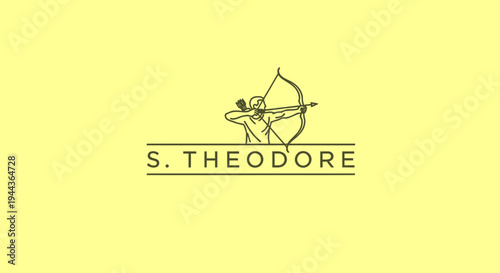 Stylized line art illustration of an archer aiming a bow and arrow. Minimalist graphic for sport, achievement, and precision on a vibrant yellow background.
