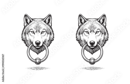 Vintage Wolf Head Door Knocker Sketch Antique Gothic Style Hardware