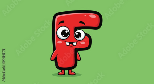Cute Red Letter F Character With Big Eyes and Small Arms