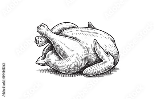 Roasted Whole Chicken Turkey Sketch Hand Drawn Culinary Illustration