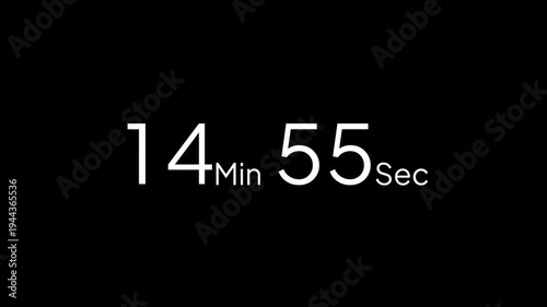 15 minute countdown timer animation from 15 to 14 minute, digital countdown timer transparent background. 15 minute countdown timer animation