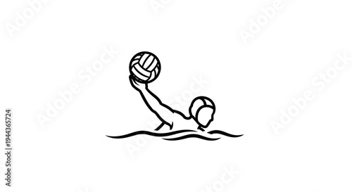 Water Polo Player Holding Ball Above Water, Sports Icon, Line Art