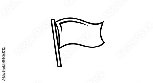 Waving Flag Icon, Simple Outline Design, Blank Banner on Pole