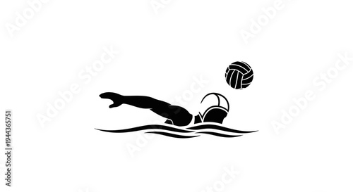 Water Polo Player Silhouette Swimming with Ball - Dynamic Sport Action