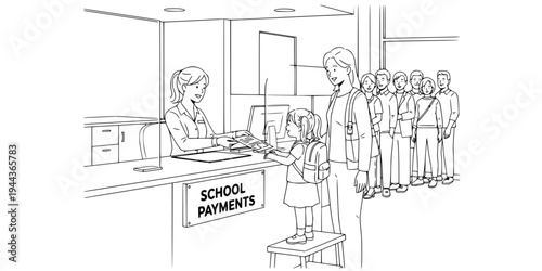 Woman Making Bank Transaction With Child.