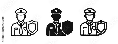 Security Guard with Shield Icon Set | Protection and Safety Service Vector Symbol