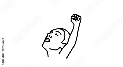 Woman's triumphant fist pump, head tilted back in joy and victory, isolated on white background.
