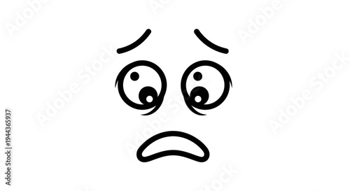 Worried Face Emoji Cartoon, Sad Eyes, Fearful Expression, Distress Emotion