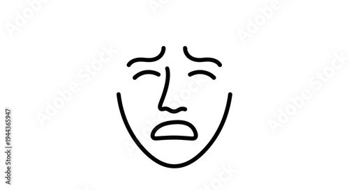 Worried Face Icon, Expressing Anxiety and Distress, Simple Line Art