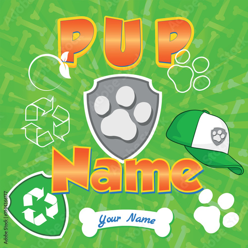 Personalized Green Eco Pup Badge Name Template