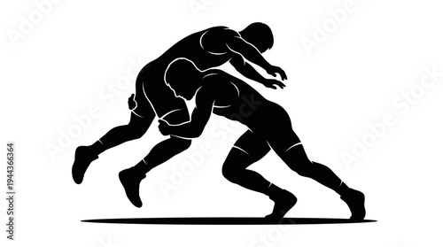 Two wrestlers locked in a dramatic combat, showcasing strength and athletic prowess in a dynamic pose