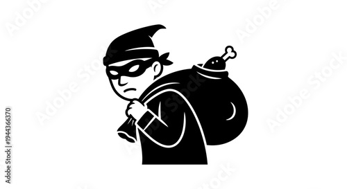 Thief Character Stealing a Turkey Leg, Cartoon Style
