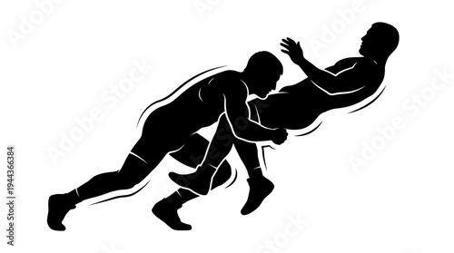 Dynamic vector illustration capturing two strong athletes in a powerful wrestling hold, symbolizing strength, competition, and intense combat sports action, ideal for various design projects