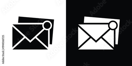 Bold solid mail icon featuring an envelope with a circular notification badge. High-contrast black and white graphics representing unread messages, incoming mail, and app notifications.