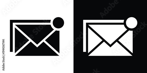 Bold solid mail icon featuring an envelope with a circular notification badge. High-contrast black and white graphics representing unread messages, incoming mail, and app notifications.