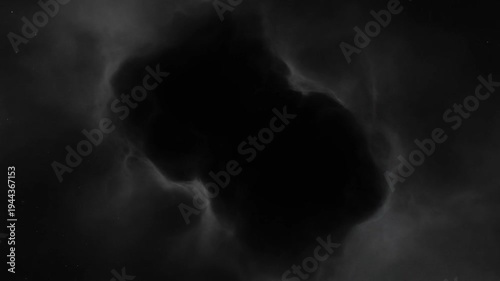 Dark nebula cloud silhouette space with subtle glowing gas and drifting stars conveying eerie isolation mysterious firefly conceptual vdo