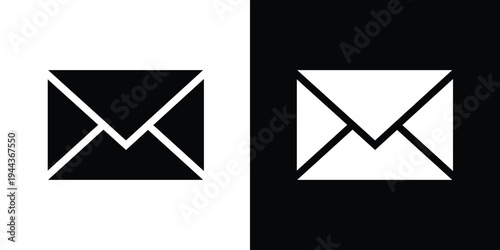 Bold solid black and white envelope icons. A minimalist graphic representing email, digital communication, and incoming messages, ideal for web interface design and contact symbols