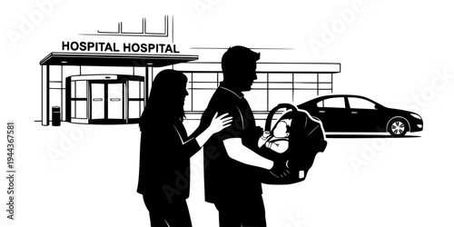 NICU Discharge Baby in Car Seat Silhouette