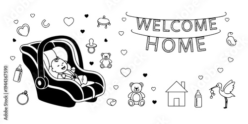 NICU Discharge Baby in Car Seat Silhouette