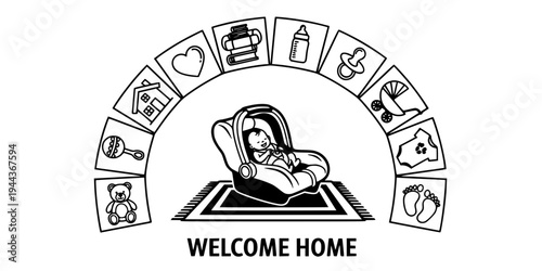 NICU Discharge Baby in Car Seat Silhouette