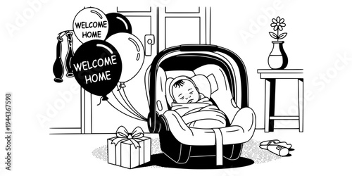 NICU Discharge Baby in Car Seat Silhouette