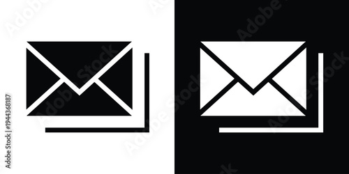 Bold solid black and white envelope icons. A minimalist graphic representing email, digital communication, and incoming messages, ideal for web interface design and contact symbols