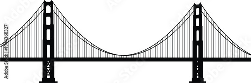 Golden Gate Bridge silhouette vector isolated on white background, famous suspension bridge landmark architecture illustration for travel and city concept