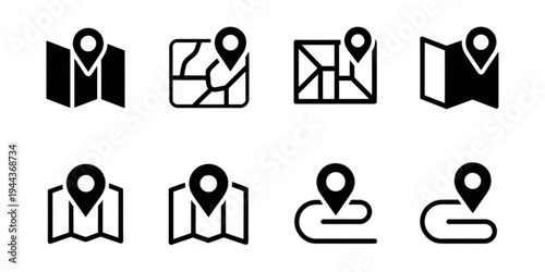 Eight different icons representing various travel and navigation concepts Vector