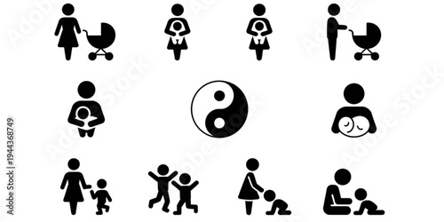 A collection of diverse family and parenting icons depicting various family structures and activities Vector