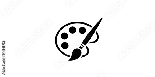 A paintbrush with black paint resting on a black and white artist's palette. Vector