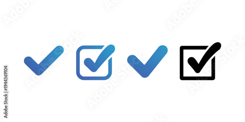 Four different check mark icons in blue and black colors representing completion and approval Vector