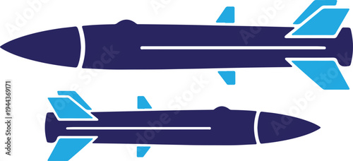 Silhouette of two missiles isolated on transparent background