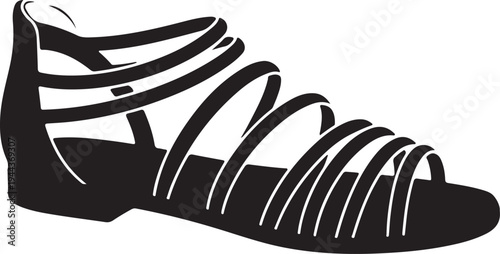 Silhouette of a strappy high heeled sandal isolated on transparent background