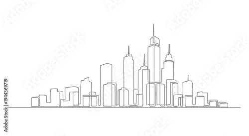 Minimalist city skyline line art illustration, isolated white background