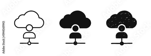 Cloud Computing User Icon Set - Data, Network, and Online Services Symbol in Outline, Solid, and Doodle.