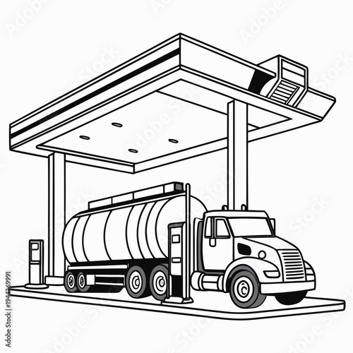 Gasoline tanker truck at a gas station fuel truck gas pump