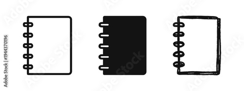 Spiral Notebook or Planner Icon Set for Education, Office, and Creativity in Various Styles.