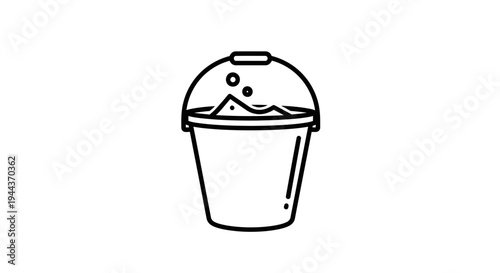 Simple Line Art Icon of a Bucket Filled with Water and Sand
