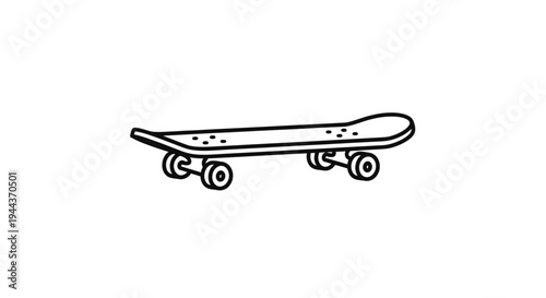 Simple Line Drawing of a Skateboard on White Background