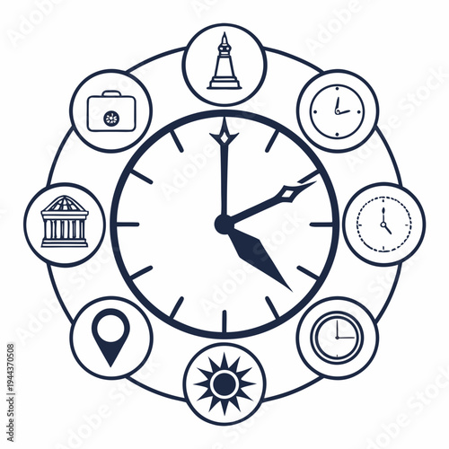 Clock around clock face symbols time management organization